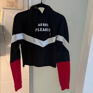 Colorblock Cropped Hoodie - Black & Red